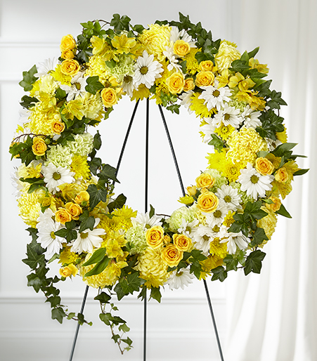 Golden Remembrance Wreath by Fasan Florist